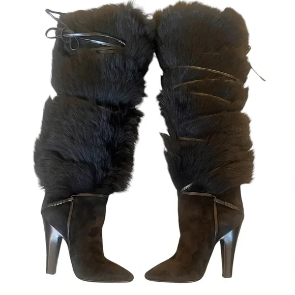 Saint Laurent Real Fur Jokull heeled boots size 37 NWOT